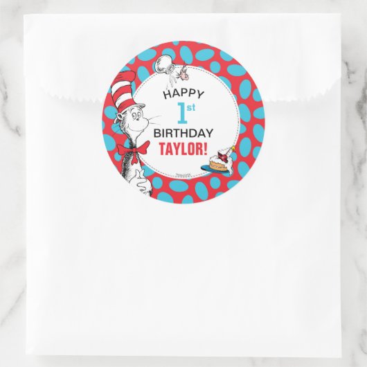 Sticker Rond Dr Seuss | Chat à l'anniversaire du Casquette (Sac)