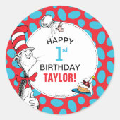 Sticker Rond Dr. Seuss | Chat Chapeauté Anniversaire (Devant)