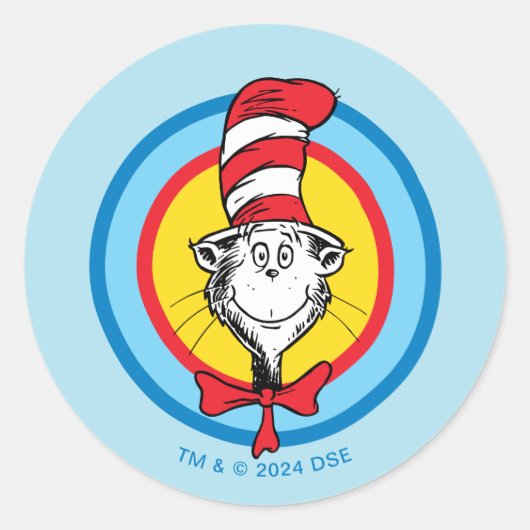 Sticker Rond Dr Seuss | Chat dans le graphique de la tête du Ca (Devant)