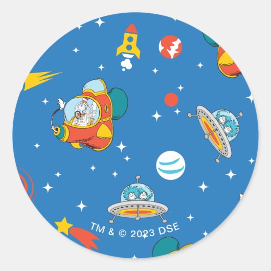 Sticker Rond Dr Seuss | Chat dans le Motif spatial Casquette (Devant)