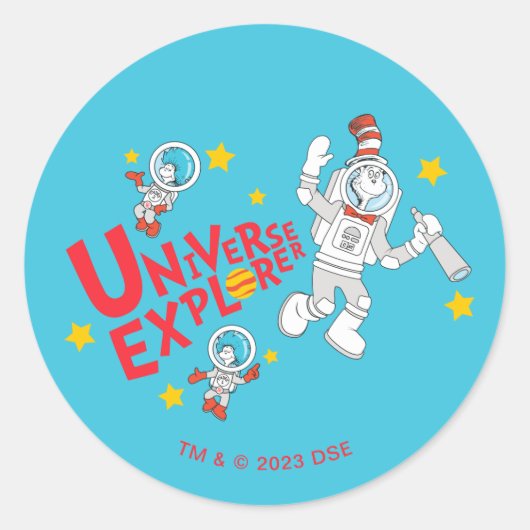 Sticker Rond Dr Seuss | Chat dans l'Explorateur d'univers Casqu (Devant)