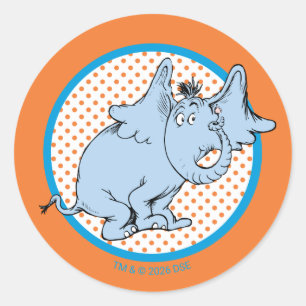 Sticker Rond Dr. Seuss Horton Entend Un Qui Points Orange