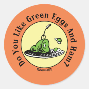 Sticker Rond Dr Seuss   Oeufs verts et icône de jambon