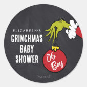 Sticker Rond Dr Seuss | Oh Boy Grinch Baby shower (Devant)