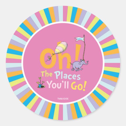 Sticker Rond Dr Seuss | Oh, les endroits où vous irez ! (Devant)