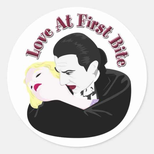 Sticker Rond Dracula, L'Amour Au Premier Bite (Devant)