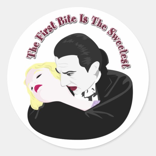 Sticker Rond Dracula, Le Premier Bite Est Le Plus Doux (Devant)
