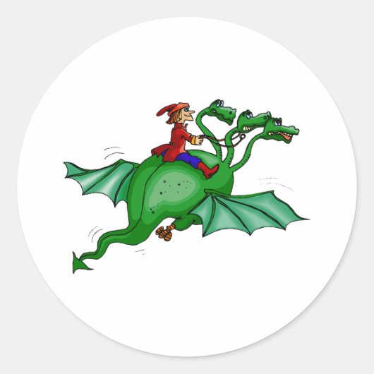 Sticker Rond Dragon à trois têtes avec cavalier (Devant)