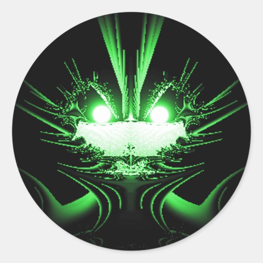 Sticker Rond Dragon Alien vert aux yeux brillants (Devant)