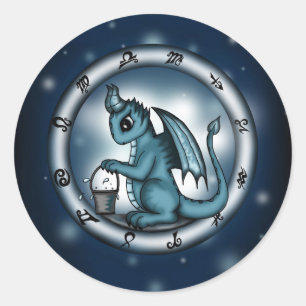 Sticker Rond Dragon Aquarius Zodiac
