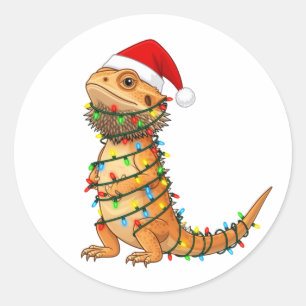 Sticker Rond  Dragon barbu de Noël Pogona Vitticeps Santa 