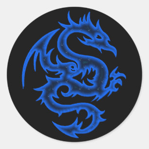 STICKER ROND DRAGON BLEU