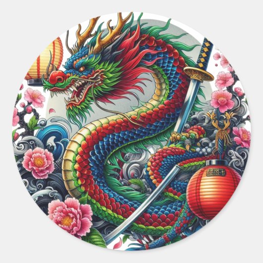 Sticker Rond dragon chinois (Devant)