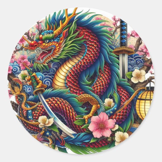 Sticker Rond dragon chinois (Devant)