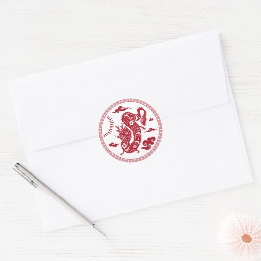 Sticker Rond Dragon chinois, Année du dragon (Enveloppe)