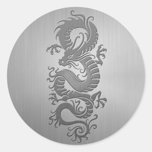 Sticker Rond Dragon chinois, effet acier inoxydable (Devant)