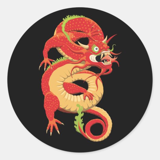 Sticker Rond Dragon chinois rouge (Devant)