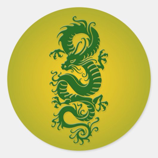 Sticker Rond Dragon chinois tribal vert et jaune (Devant)
