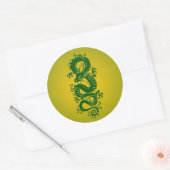 Sticker Rond Dragon chinois tribal vert et jaune (Enveloppe)