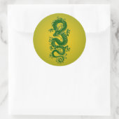 Sticker Rond Dragon chinois tribal vert et jaune (Sac)