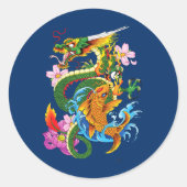 Sticker Rond Dragon chinois vert Koi (Devant)