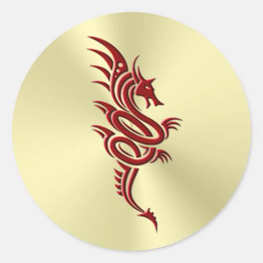 Sticker Rond Dragon Crimson oriental, Embossed-effet sur l'or (Devant)