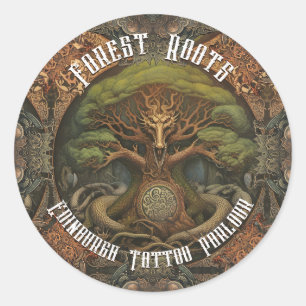 Sticker Rond Dragon d'arbre celtique - Tatouage artistique géné
