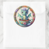 Sticker Rond Dragon de bébé rond dans une théière (Sac)
