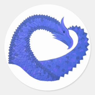 Sticker Rond Dragon de coeur bleu sur blanc