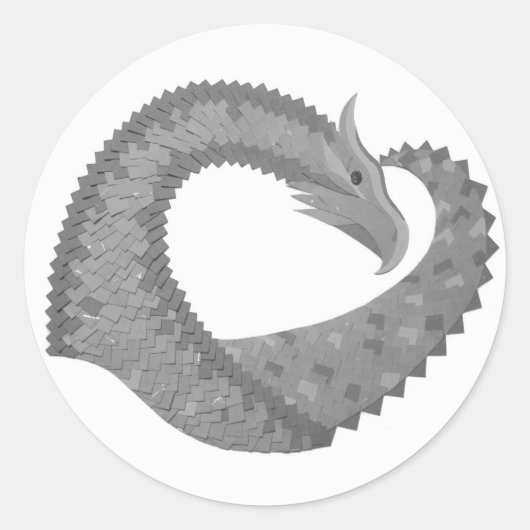Sticker Rond Dragon de coeur gris sur blanc (Devant)