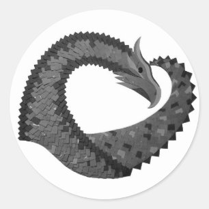 Sticker Rond Dragon de coeur noir sur blanc