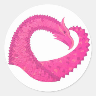Sticker Rond Dragon de coeur rose chaud sur blanc