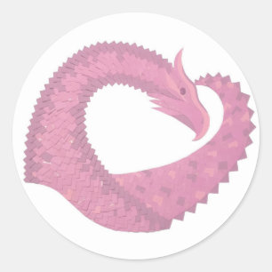Sticker Rond Dragon de coeur rose sur blanc