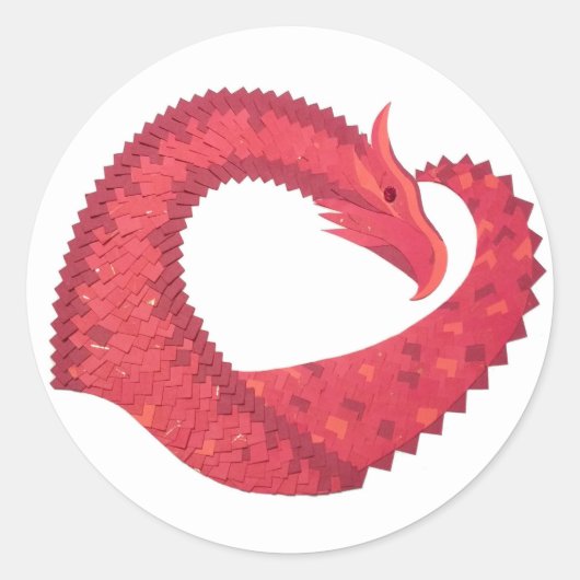Sticker Rond Dragon de coeur rouge en blanc (Devant)