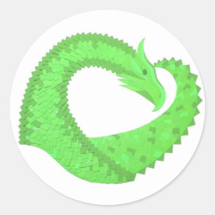 Sticker Rond Dragon de coeur vert citron blanc
