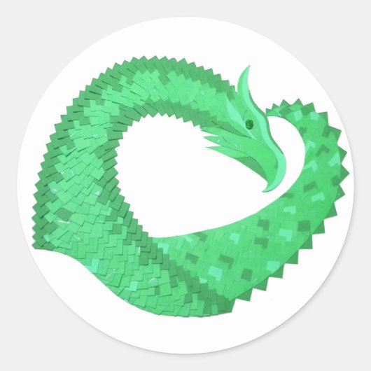 Sticker Rond Dragon de coeur vert sur blanc (Devant)