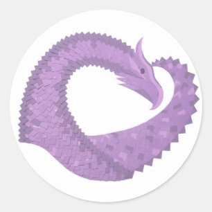 Sticker Rond Dragon de coeur violet de lavande blanc