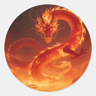 Sticker Rond Dragon de Feu Ardente | Dragon Fantastique de Flam