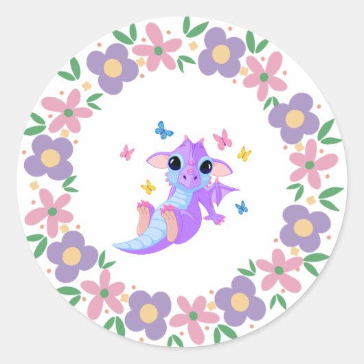 Sticker Rond Dragon de fleurs (Devant)