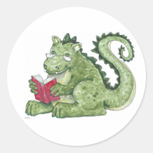 Sticker Rond Dragon de lecture