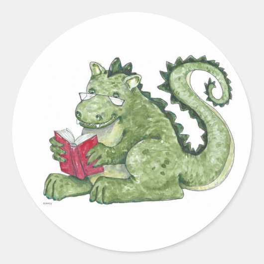 Sticker Rond Dragon de lecture (Devant)