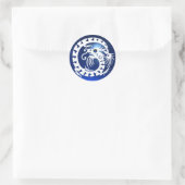 Sticker Rond DRAGON DE NAGE, blanc, saphir bleu (Sac)