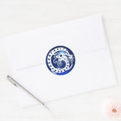 Sticker Rond DRAGON DE NAGE, blanc, saphir bleu (Enveloppe)