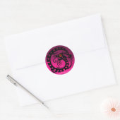 Sticker Rond DRAGON DE NAGE, noir, améthyste rose, rubis rouge (Enveloppe)