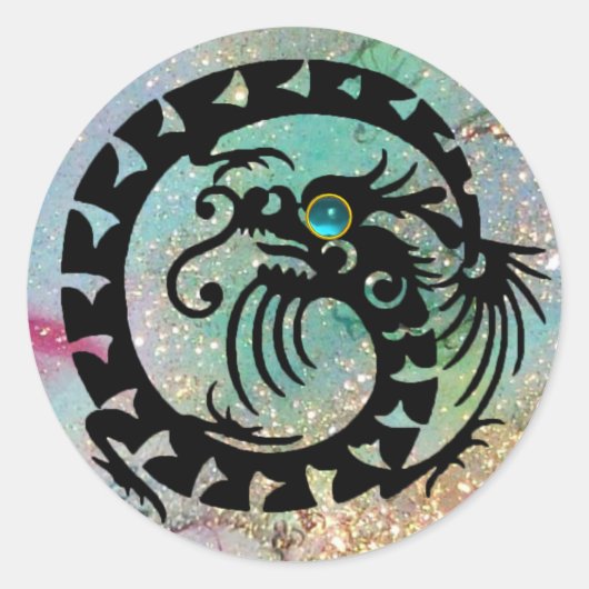 Sticker Rond DRAGON DE NAGE, noir, bleu aquamarine (Devant)