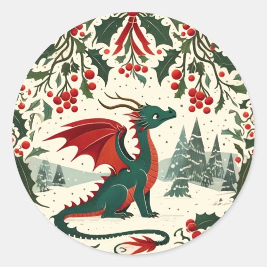 Sticker Rond Dragon de Noël                                   (Devant)