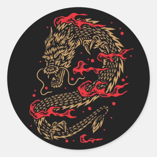 Sticker Rond Dragon de respiration incendie (Devant)