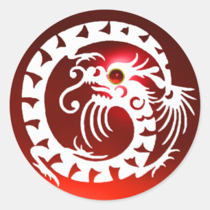 Sticker Rond DRAGON DE SNAKE, blanc, rubis rouge