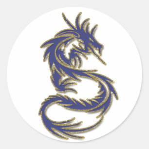 Sticker Rond Dragon de tatouage bleu et or