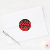 Sticker Rond Dragon de Yin Yang rouge et noir (Enveloppe)
